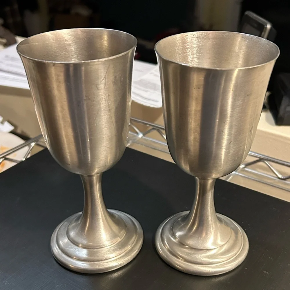 Pair of Pewter Wedding/Wine Goblets - Picture 1 of 5